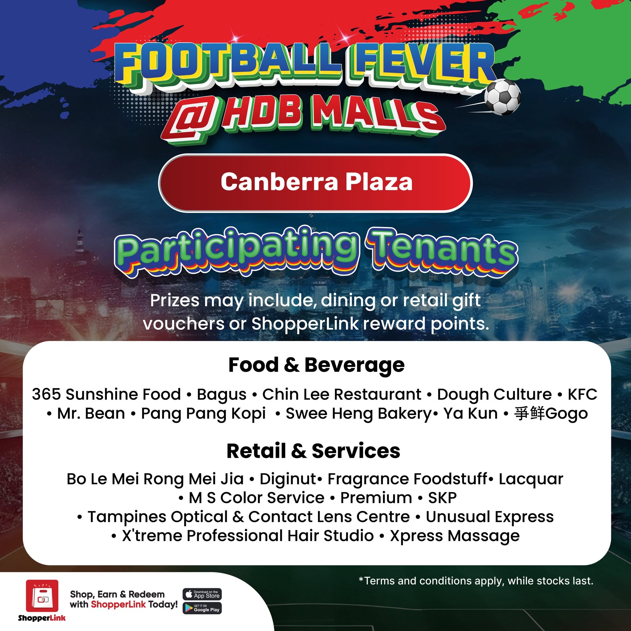 Participating tenants for Football Fever at Canberra Plaza