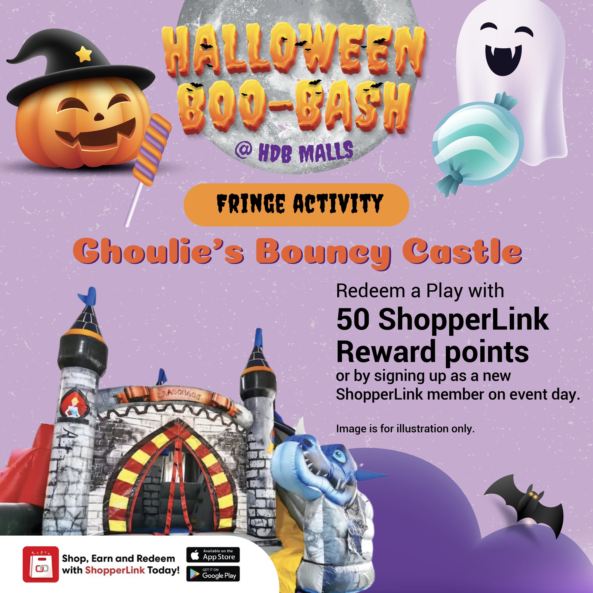 Decorated event space for a Halloween celebration