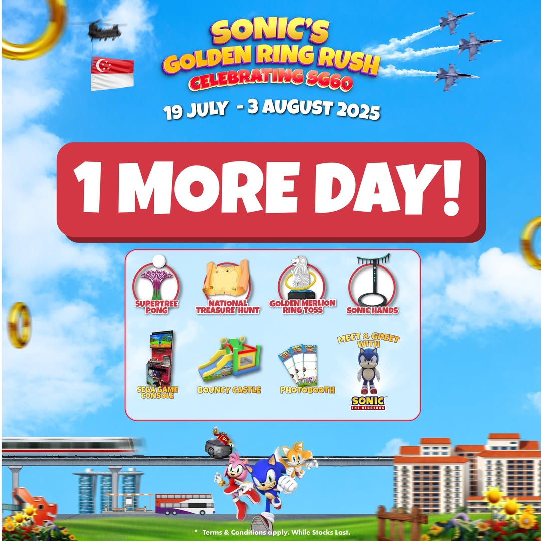 Promotional image for Sonic's Golden Ring Rush event at Canberra Plaza, featuring Sonic the Hedgehog.