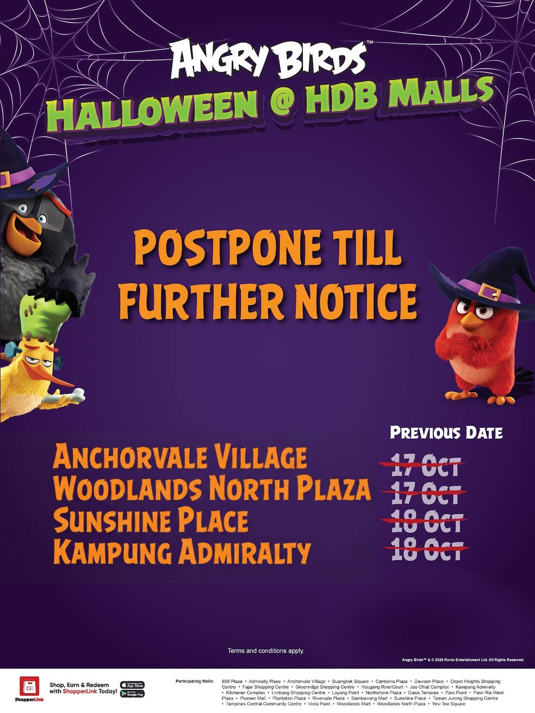Angry Birds Halloween at HDB Malls Rescheduled Due to Haze