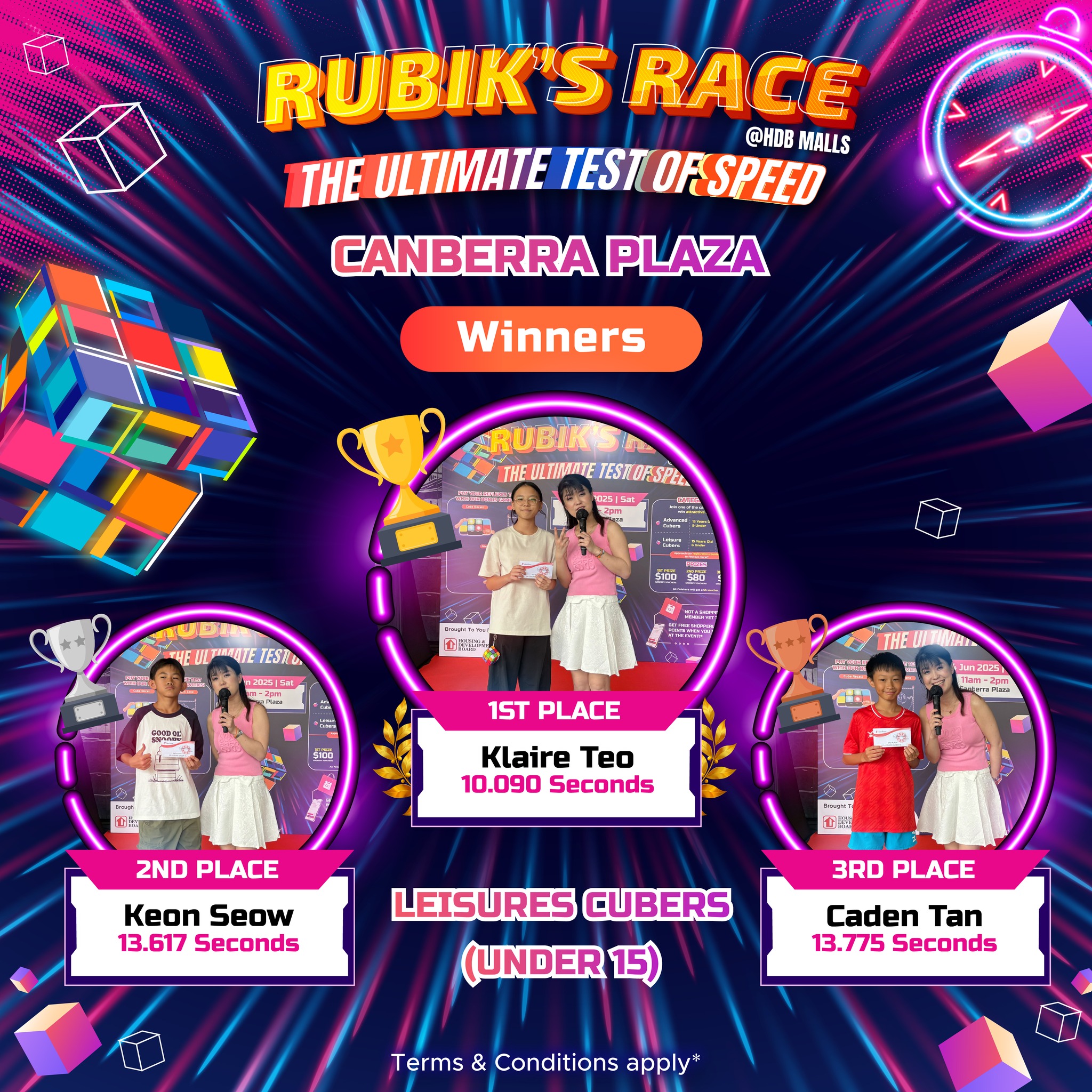 Victory smiles at the Rubik's Race awards ceremony