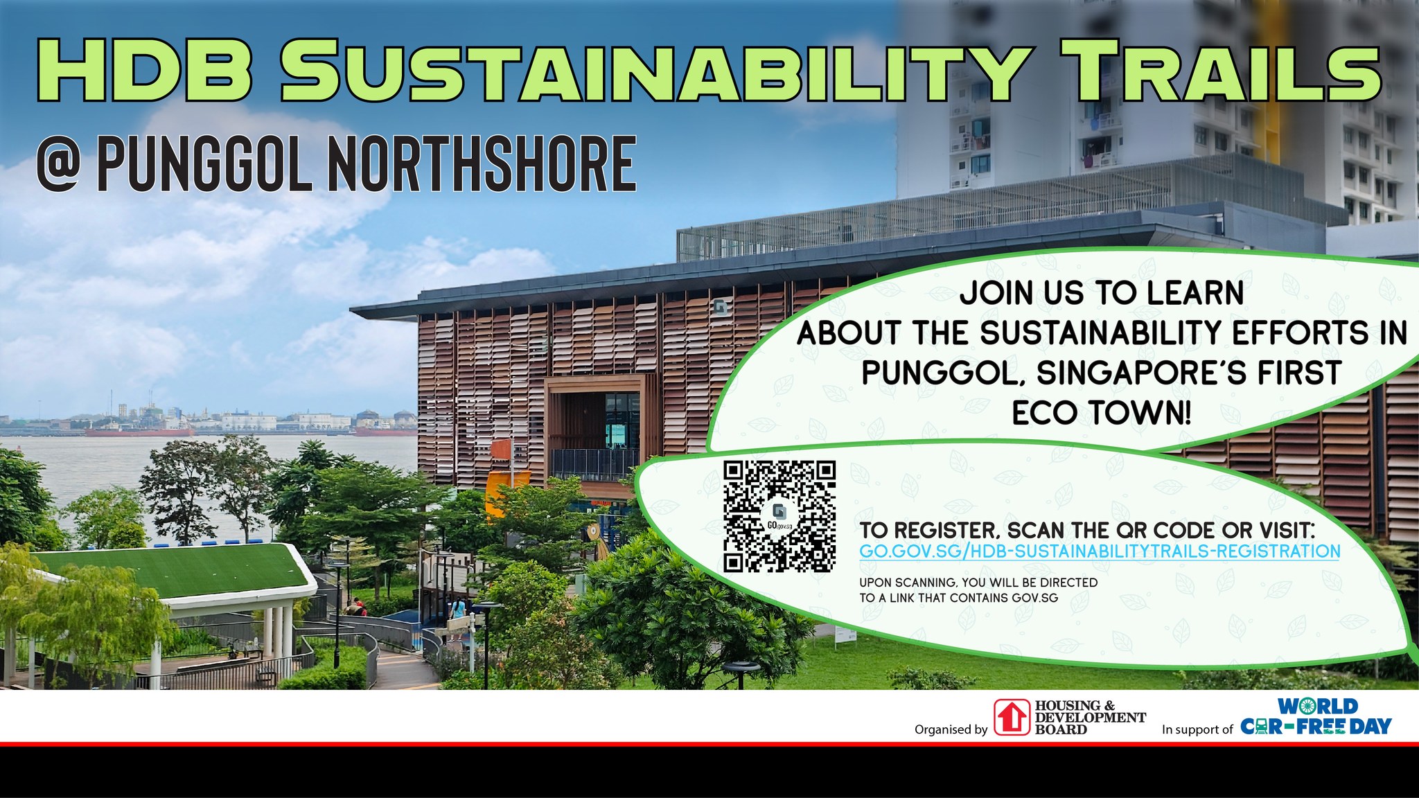 Aerial view of modern residential buildings and green spaces in Punggol Northshore, Singapore, showcasing sustainable urban design.