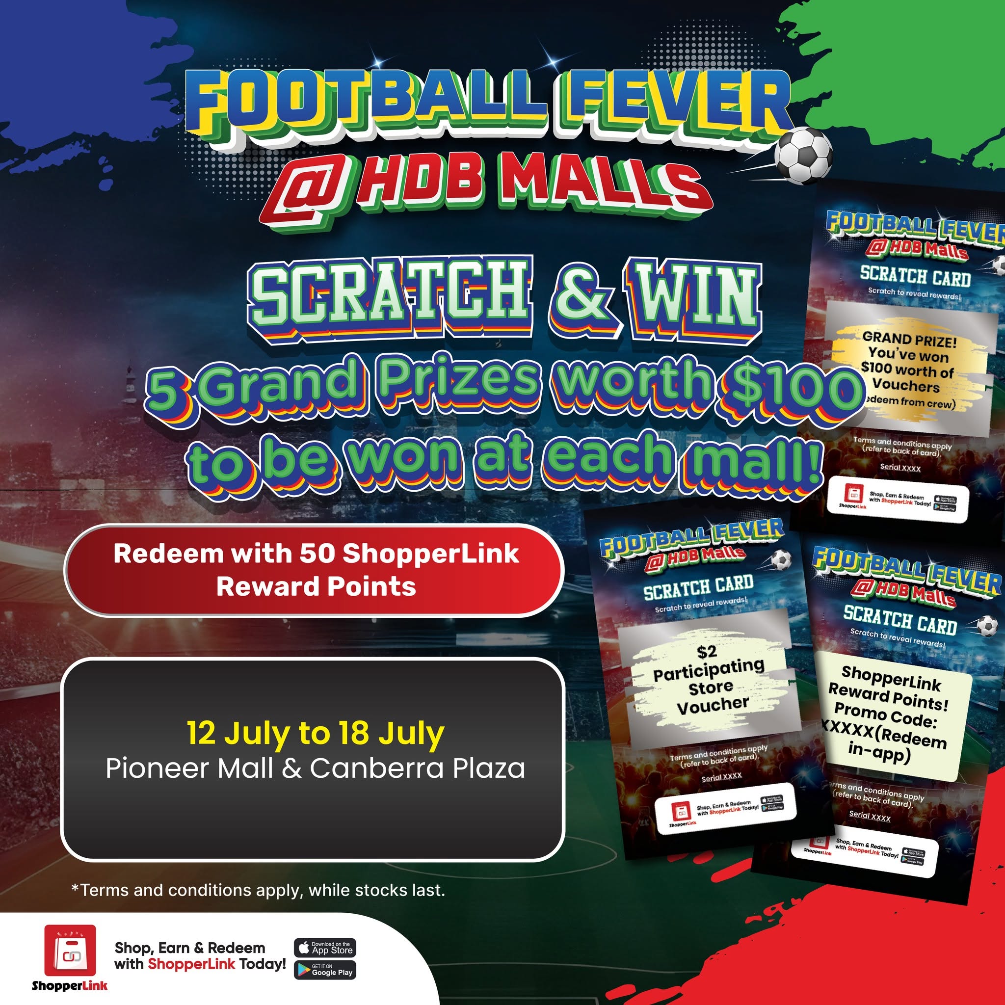 Football Fever Scratch Cards at Canberra Plaza, Redeem with 50 Points