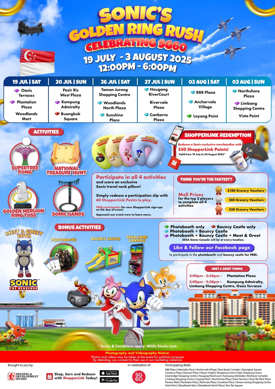 Sonic the Hedgehog speeding through a vibrant landscape, celebrating Singapore's 60th anniversary.