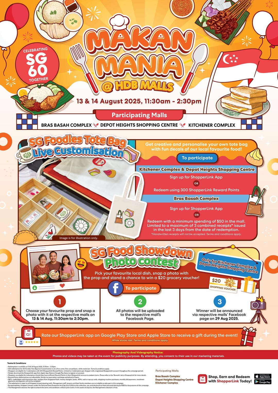 A vibrant display of local Singaporean food, enticing attendees to Makan Mania event.