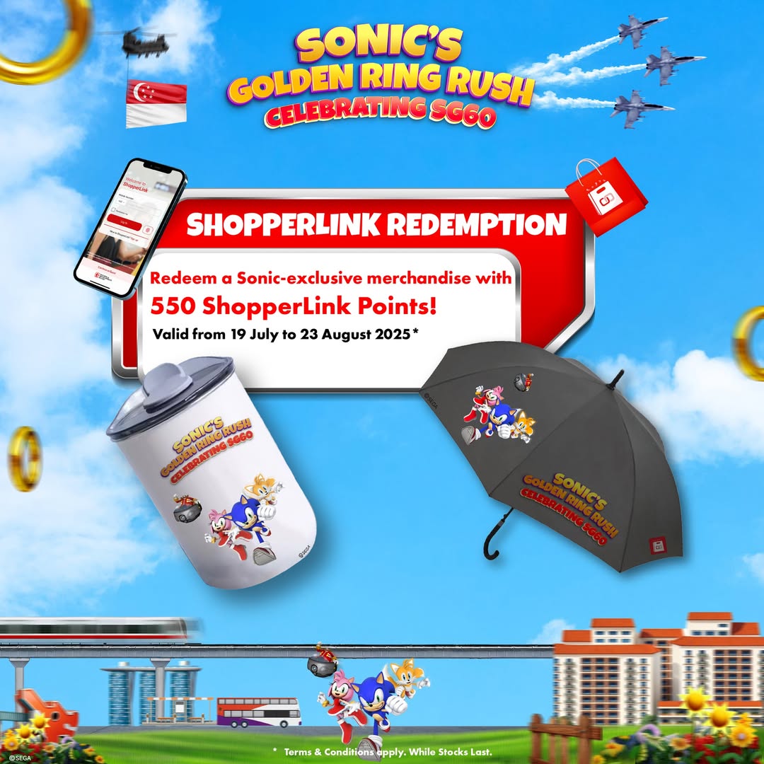 A vibrant image featuring Sonic the Hedgehog themed merchandise, possibly a mug and an umbrella.