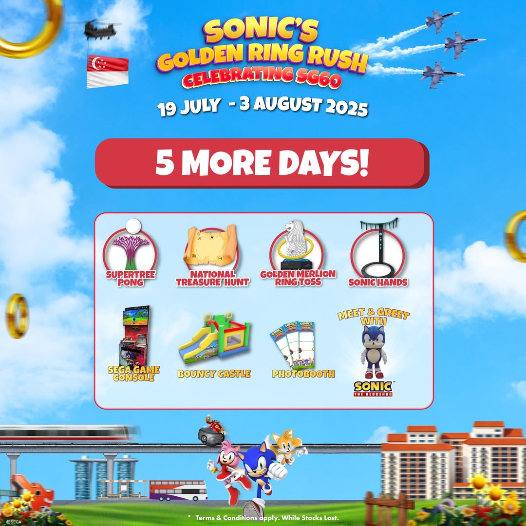 Sonic the Hedgehog, Tails, and Knuckles speeding through a colorful, abstract landscape, embodying the spirit of the Golden Ring Rush event.