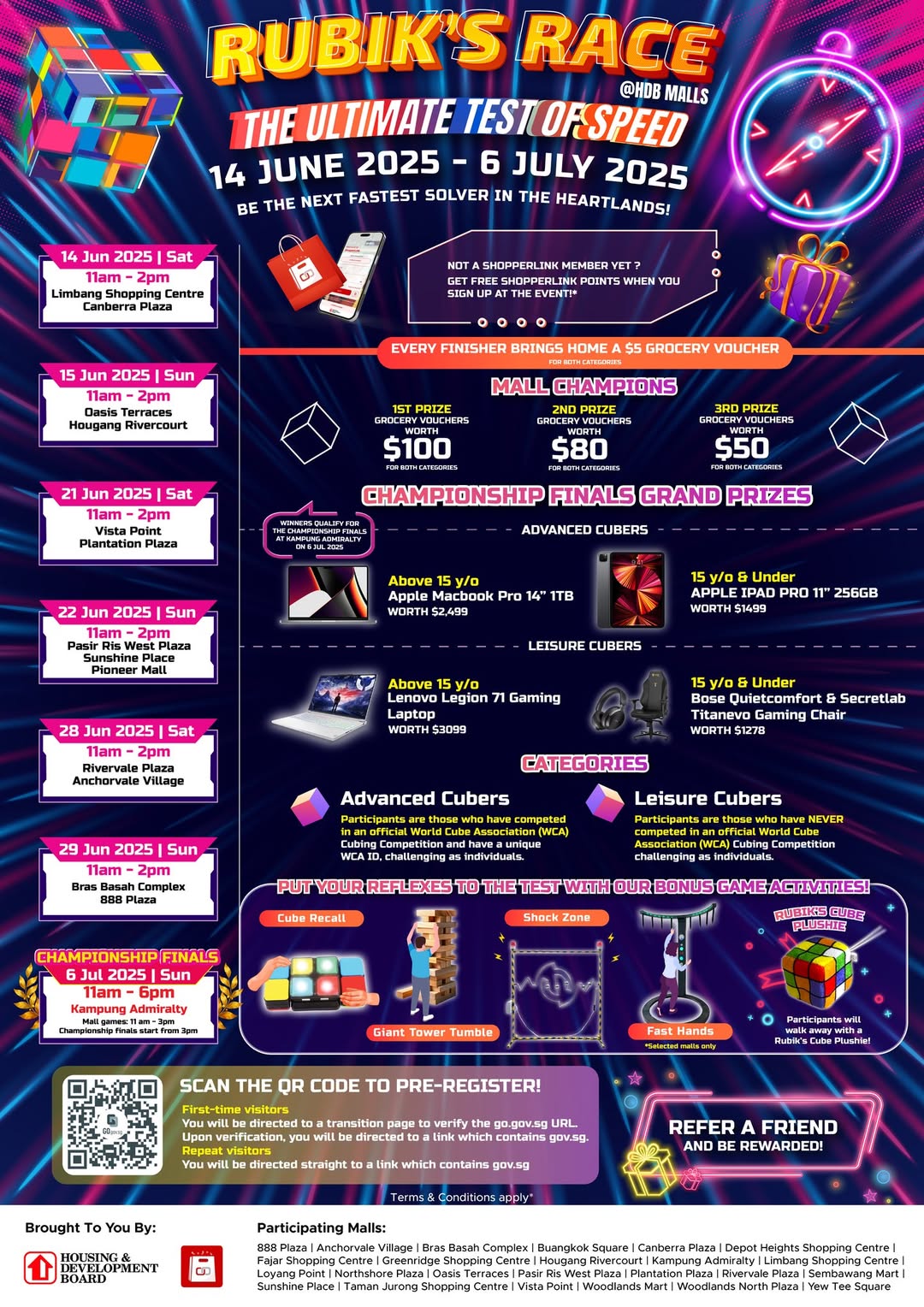 Vibrant event poster for the Rubik's Cube Challenge featuring a Rubik's Cube and event details.