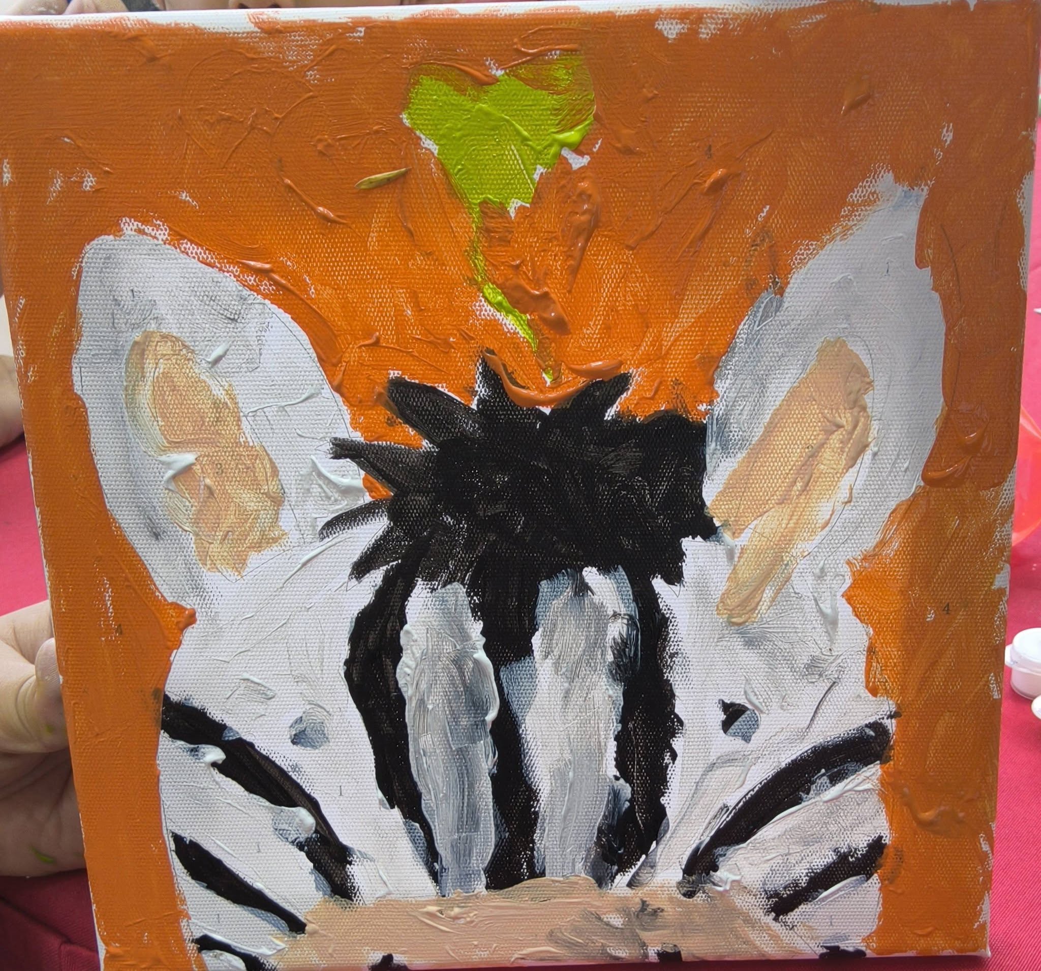 Canvas painting of a stylized orange fox with a green leaf from Play and Unite at Canberra Plaza