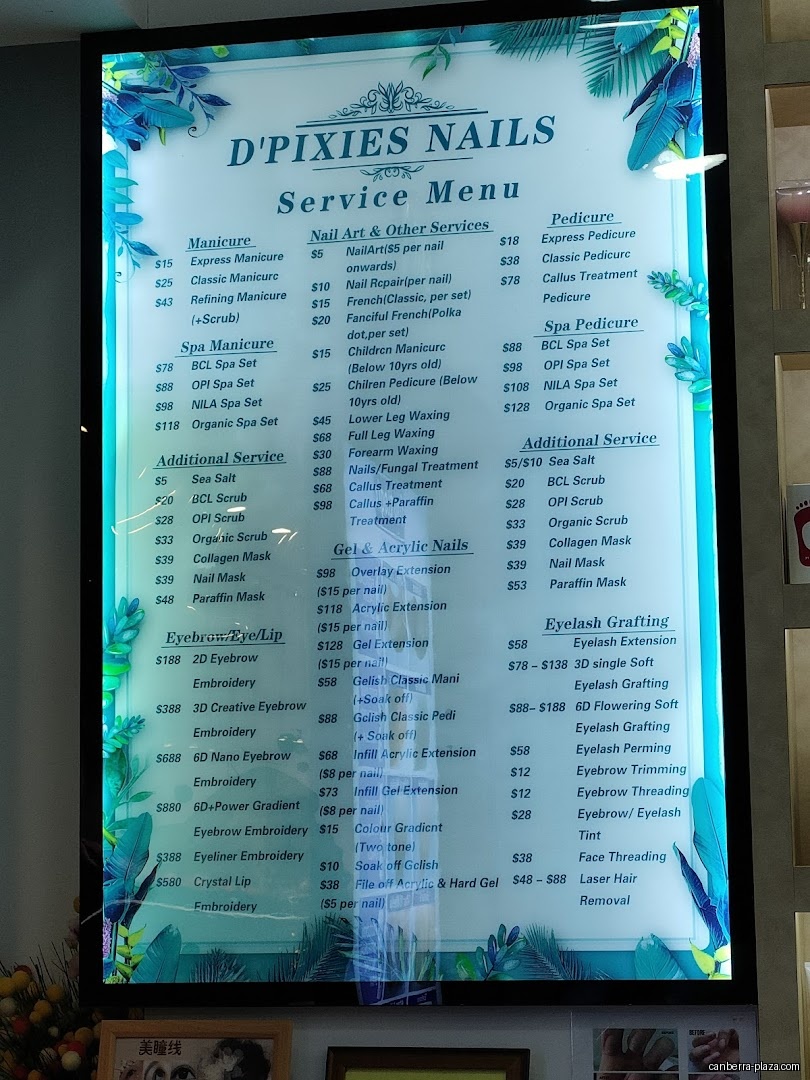 D’Pixies Nails - Menu