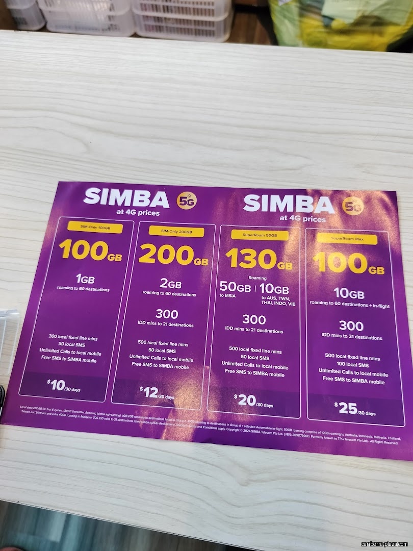 SIMBA.sg - Canberra MRT - Menu
