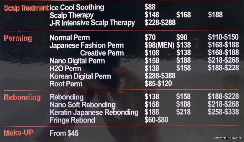Xtreme Professional Hair Studio - Canberra - Menu